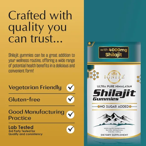 Vista 2 de MBDH Wellness Gomitas Shilajit del Himalaya puras de 4000 mg, sin azúcar con Ashwagandha KSM-66, Gokshura y 75% ácido fúlvico, 60 gomitas