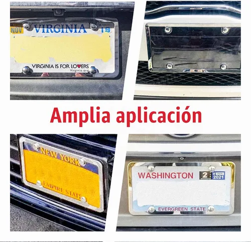 Vista 7 de RED WOLF Marco de Matrícula de Acero Inoxidable con 4 Agujeros, Pulido Espejo Plateado, Kit de Cubierta de Placa con Tornillos Cromados, Tapas