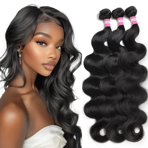 Vista 8 de DMKEEP Extensiones de cabello humano ondulado con cierre, 12, 14, 16+10 pulgadas, 100% cabello virgen brasileño sin procesar, 3 paquetes con cierre