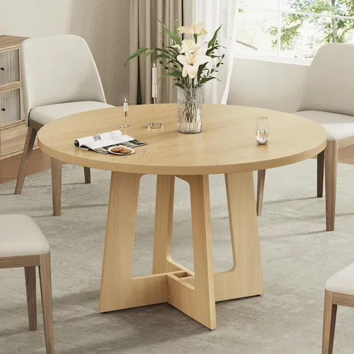 Vista 9 de Mesa de comedor redonda para 4, mesa de comedor de madera, mesa de cocina circular para el hogar, comedor, cocina, sala de estar (marrón nogal)