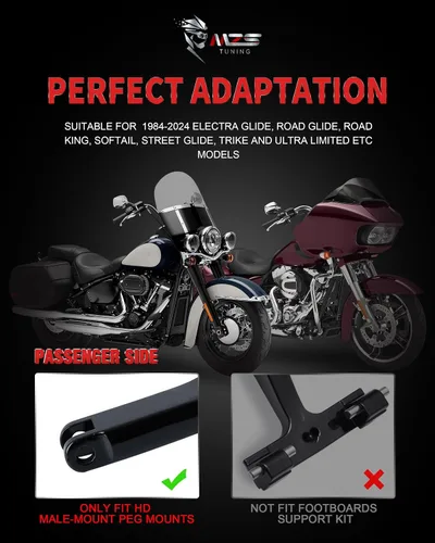 Vista 6 de MZS Plataformas de motocicleta para pasajero y conductor, estribos anchos, pedales estirados, color negro, compatibles con Dyna FLD/Electra Road