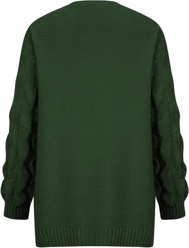 Vista 4 de Stessotudo Suéteres tipo cárdigan para mujer, de manga larga, con entrepierna, gruesos, frente abierto, de punto, casual, holgado, para invierno