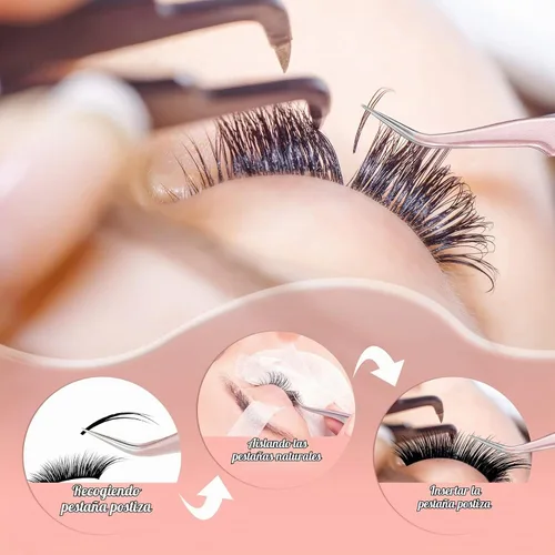Vista 2 de Mudder 6 pinzas de pestañas de alta precisión para extensiones de pestañas, punta recta y curva, acero inoxidable para volumen de pestañas Colorido