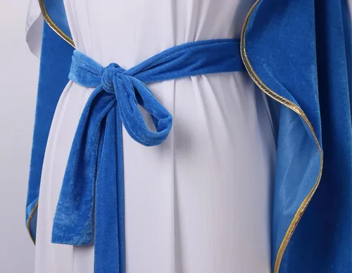 Vista 3 de GRAJTCIN Disfraz de Virgen María para mujer, bata bíblica para adultos, disfraz de Halloween blanco, 4 piezas