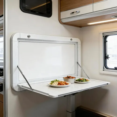 Vista 5 de Mesas plegables de 31.5 pulgadas para caravana, mesa plegable de aleación de aluminio, mesa de pared plegable con cerradura para caravana, camino al