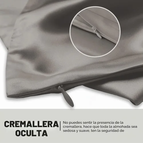 Vista 4 de Funda de almohada de seda para cabello y piel, suave, transpirable y sedosa, juego de fundas de almohada 100% tamaño estándar de 2 piezas, fundas