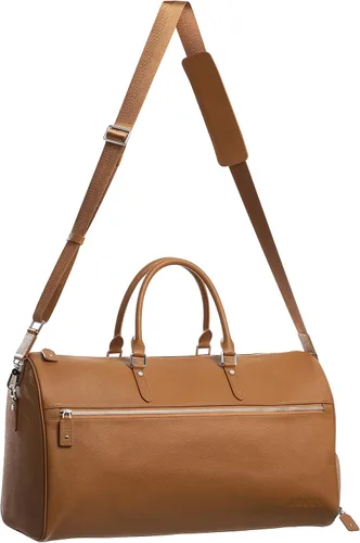 Vista 2 de Bolsa de viaje de piel auténtica con compartimento para zapatos, bolsa de fin de semananoche, bolsa de mano, Marrón