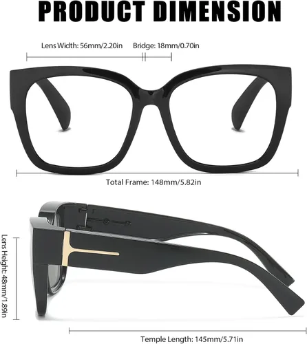 Vista 3 de LVIOE Lentes con filtro de luz azul para mujeres y hombres, anteojos de bloqueo de luz azul de gran tamaño para llevar sobre anteojos LB7511