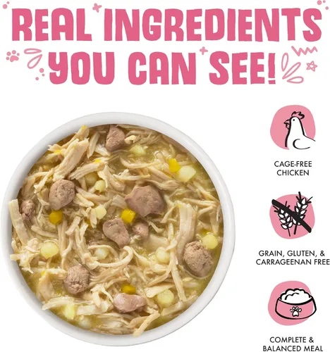 Vista 3 de Alimento para perros Weruva Classic, Amazon Livin' con pechuga de pollo e hígado de pollo en sopa de calabaza, lata de 5.5oz (24 unidades)