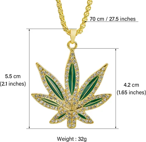 Vista 4 de Man's Fashion Hip Hop - Colgante de hoja de marihuana chapado en oro de 18 quilates, hip hop, King Queen, colgante para regalo, Alumida, Circonia