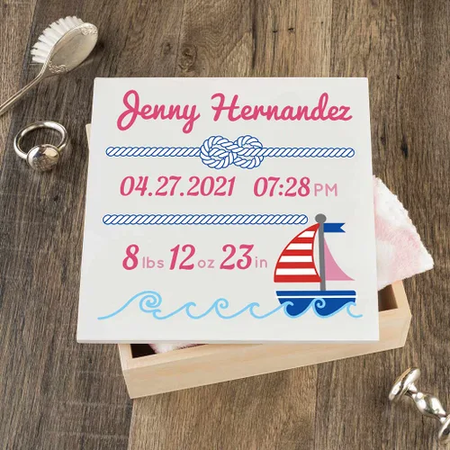 Vista 9 de DIBSIES Caja de recuerdos personalizada para bebé (grande, elefantes azules)