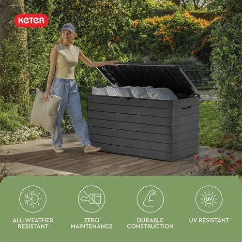 Vista 5 de Keter Astoria 150 Gal Outdoor Storage Box for Patio and Pool Accessories Grey, Resin, Large, Weatherproof, Lockable, Hydraulic Pistons, Easy
