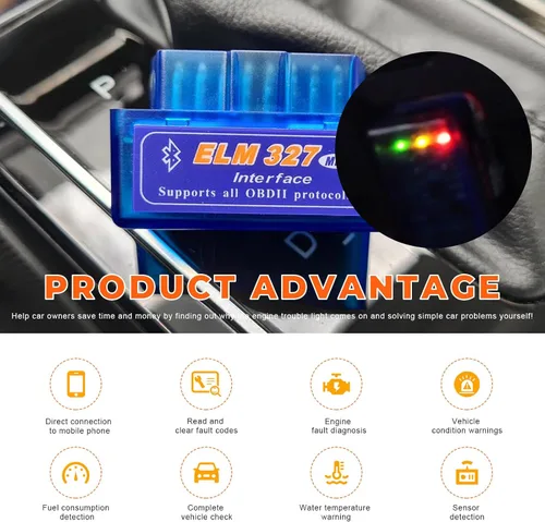 Vista 6 de Sun Walker ELM327 OBDII - Escáner de diagnóstico automático para automóvil, interfaz ELM327 profesional detector de fallas Bluetooth, mini lector