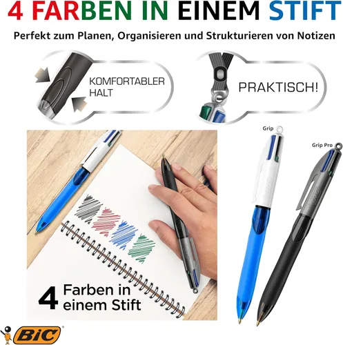 Vista 5 de BIC Grip Pro - Bolígrafos retráctiles de punta media (0.039 pulgadas) de 4 colores, 12 bolígrafos y cada bolígrafo contiene 4