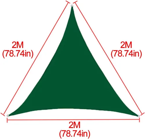 Vista 2 de Toldo triangular verde con bloqueo UV, impermeable, para patio, jardín, exterior, patio, 6.56 x 6.56 x 6.56 pies x 6.56 pies