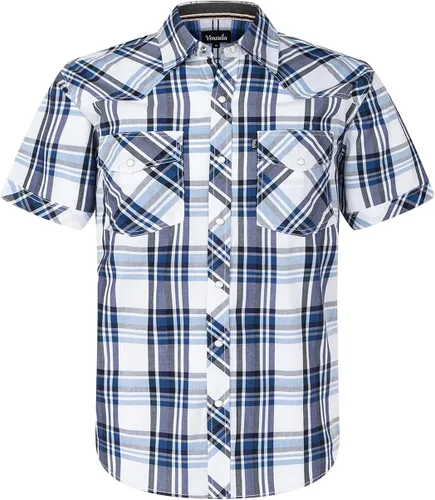 Vista 10 de Camisa casual para hombre estilo western con botones, de manga corta, dos bolsillos BLKWHT.