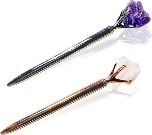 Vista 2 de Sonoran Souvenirs 2 bolígrafos de cristal natural genuino para diarios de manifestación, regalos significativos (amatista y cuarzo rosa)