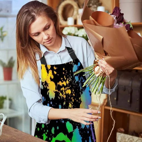 Vista 6 de Delantal de cocina abstracta con salpicaduras de acuarela para mujeres y hombres, delantal ajustable para chef, panaderos, delantal de cocina