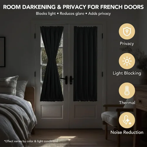 Vista 2 de Deconovo - Cortinas opacas para puerta francesa para ventana de puerta Gris oscuro