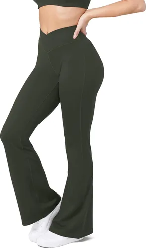 Vista 35 de HEGALY Pantalones de yoga acampanados para mujer, leggings cruzados, suaves, de cintura alta, pantalones casuales de entrenamiento con corte de bota