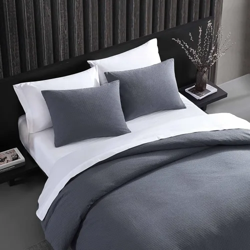 Vista 6 de Vera Wang - Juego de funda de edredón tamaño Queen, ropa de cama de algodón suave con fundas de almohada a juego, cierre de botón y lazos interiores