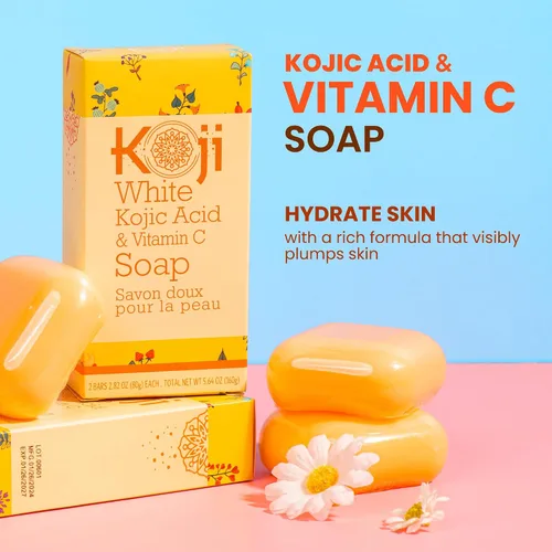 Vista 2 de Koji White Jabón iluminador de ácido kójico y vitamina C, hidratante para la cara y el cuerpo para una piel radiante, nutritiva, hidratante, barra