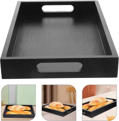 Vista 8 de UPKOCH Elegante bandeja de madera maciza grande decorativa para servir té, bandeja rectangular de madera para postres de desayuno