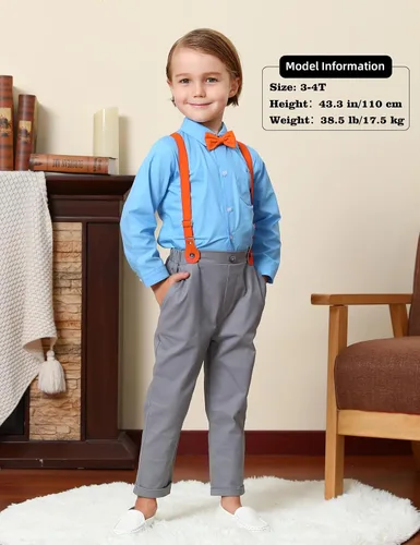 Vista 3 de A&J DESIGN Conjunto de ropa formal para niños pequeños con tirantes y tirantes