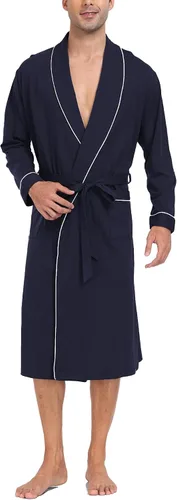 Vista 4 de EA'S SECRET Bata de baño tipo kimono de manga larga para hombre, 100 % algodón, ligera, suave, sobre la rodilla, ropa de dormir