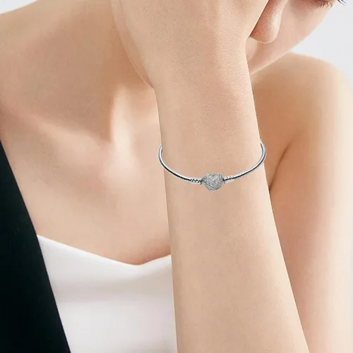 Vista 2 de WAKCTFERG Pulsera de dije para cuentas de abalorios, plata de ley 925, circonita cúbica, cierre de corazón, pulsera de cadena de serpiente