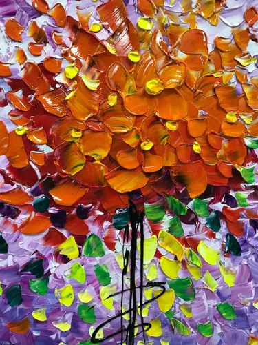 Vista 4 de Yotree Pinturas, 24x48 Pulgadas De Pinturas Brillantes Flores Al Óleo De La Mano De Pintura 3D Pintado A Mano Sobre Lienzo Abstracto Arte De Arte De