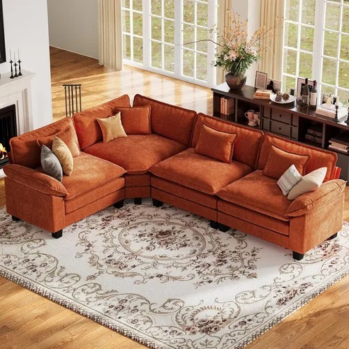 Vista 22 de Sofá modular de gran tamaño de 154 pulgadas, cómodo sofá en forma de U con 3 otomanas móviles, sofá moderno de felpilla de 7 plazas para sala