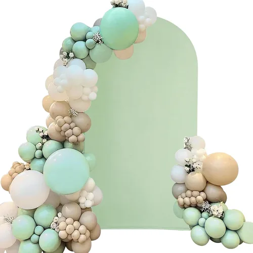 Vista 17 de Cubierta de arco de boda ajustada de Spandex 5 pies de verde saúco claro, cubierta de arco de fondo Chiara redonda para decoración de boda