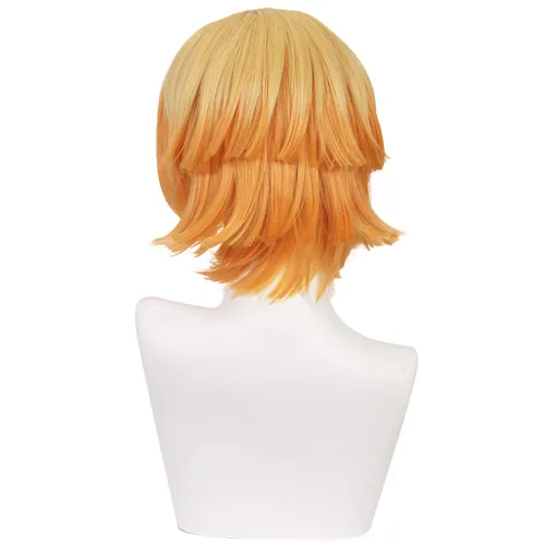 Vista 4 de Qiancoshair Zenitsu Cosplay peluca Demon Slayer Kimetsu No Yaiba corta naranja Ombre traje peluca para mujeres (Agatsuma Zenitsu)