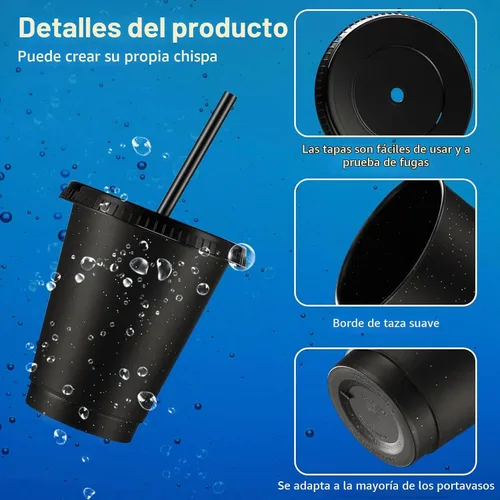 Vista 3 de Rtteri 15 vasos reutilizables con popotes y tapas, vasos de plástico con purpurina de 16 onzas, vasos de plástico para recuerdos de fiesta con Negro