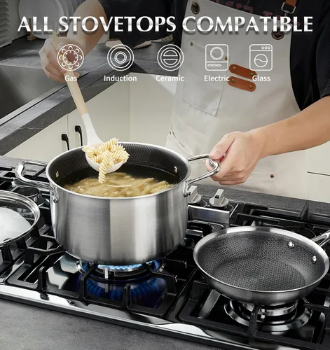 Vista 4 de KOCH SYSTEME CS Triply Stainless Steel Cookware Set 6 Piece, Nonstick Hybrid Pots Set 2QT & 3QT & 8QT, Kitchen Cookware Set with Honeycomb