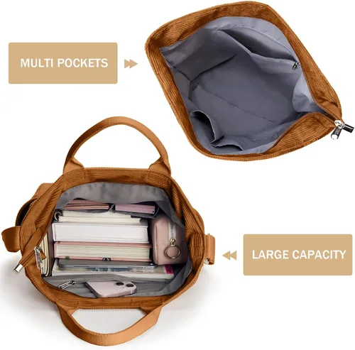 Vista 4 de KALIDI Bolso de mano de pana, bolso grande tipo mensajero para hombro, antisalpicaduras, bolsa cruzada con cremallera, casual, trabajo, compras