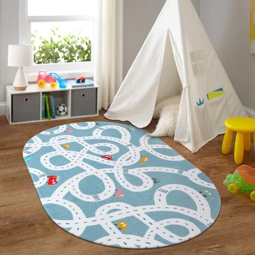 Vista 13 de LIVEBOX Alfombra de Juego Antideslizante Azul de 3'x5' para Niños, Alfombra de Carretera Lavable a Máquina para Sala de Juegos, Alfombra de Sala
