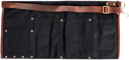 Vista 7 de Delantal de herramienta de lona encerada impermeable con cinturón ajustable de cuero genuino (Negro)