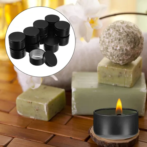Vista 4 de SEWACC Kits de bricolaje Moldes de velas, 12 piezas de latas de velas vacías con tapas, latas de velas de aluminio, latas redondas de metal