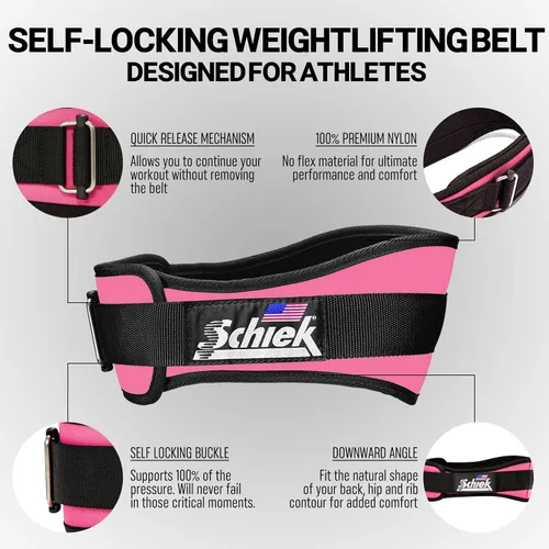 Vista 3 de Schiek Modelo deportivo 2004 Nylon 4 3/4" Cinturón de levantamiento de pesas - Negro Rosa