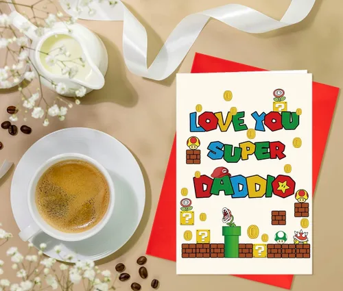 Vista 3 de Divertida tarjeta del día del padre con sobre, tarjeta de Super Daddio para papá, papá, abuelo, tarjeta de felicitación del día del padre de hijo