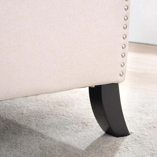 Vista 9 de Silla reclinable con respaldo ajustable, cómoda silla reclinable con respaldo ajustable, sillón de tela copetuda con remaches vintage para sala