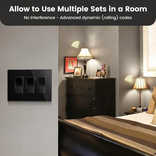 Vista 6 de Toma de control remoto de 15 amperios, interruptor de luz inalámbrico, color negro Plug & Play, 100 ft RF Range, No Wiring/WiFi, Decorator Rocker