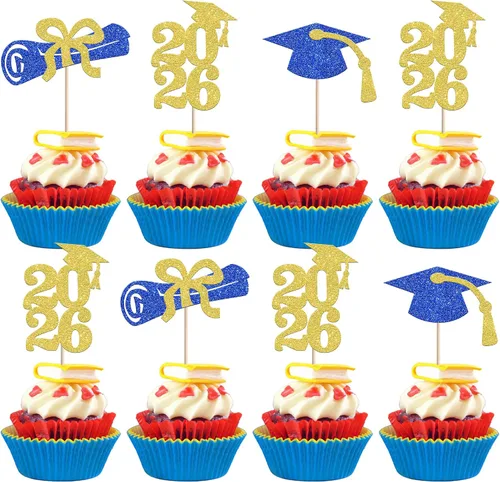 Vista 8 de Rsstarxi Paquete de 40 decoraciones para cupcakes Class of 2025 Congrats Grad 2025 Grad Cap Diploma Cupcake Picks Decoraciones para So Proud of You