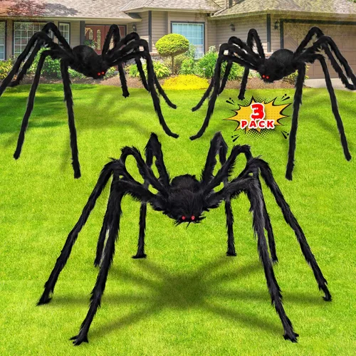 Vista 8 de Araña gigante de Halloween de 6.6 pies, decoración de Libay para exteriores, araña peluda grande, araña peluda aterradora, decoración espeluznante