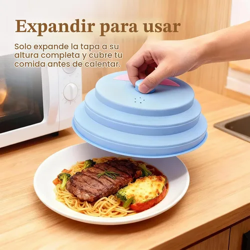 Vista 7 de Funda plegable para microondas con vaporizador de agua, cubierta de silicona para salpicaduras y tapa de vapor, 10 pulgadas, libre de BPA, apta