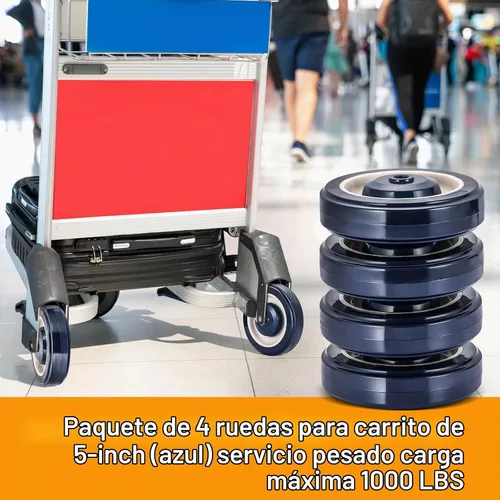 Vista 5 de Paquete de 4 ruedas de repuesto para carrito de compras, ruedas de 5 pulgadas de diámetro con pernos de ejes, cara escalonada de poliuretano y banda