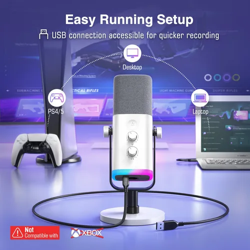 Vista 3 de FIFINE AmpliGame AM8W XLR/USB Micrófono para juegos de streaming Podcasting Blanco