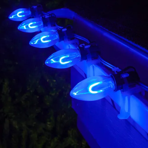 Vista 2 de Wintergreen Lighting - Luces navideñas inastillables FlexFilament LED C9 Azul